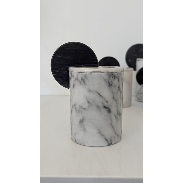 1980s Postmodern Memphis Style Decorative Marble Canister - Set of 4 For Sale - Image 5 of 12