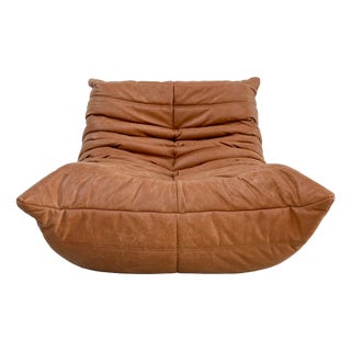 Vintage Togo Lounge Chair in Cognac Leather by Michel Ducaroy for Ligne Roset For Sale