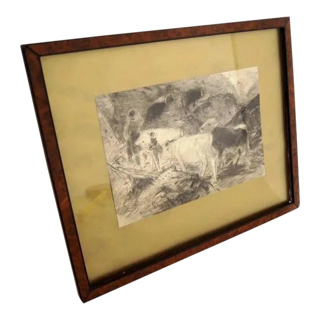 Late 19th Century Figurative Pencil Sketch by Herman Hartwich, Framed For Sale