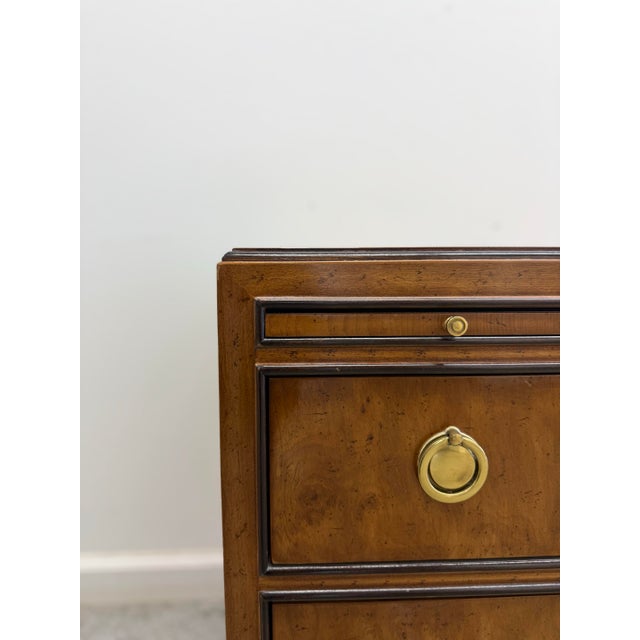 Late 20th Century Pair of Drexel Heritage Burlwood Nightstands With Brass Ring Hardware For Sale - Image 9 of 16