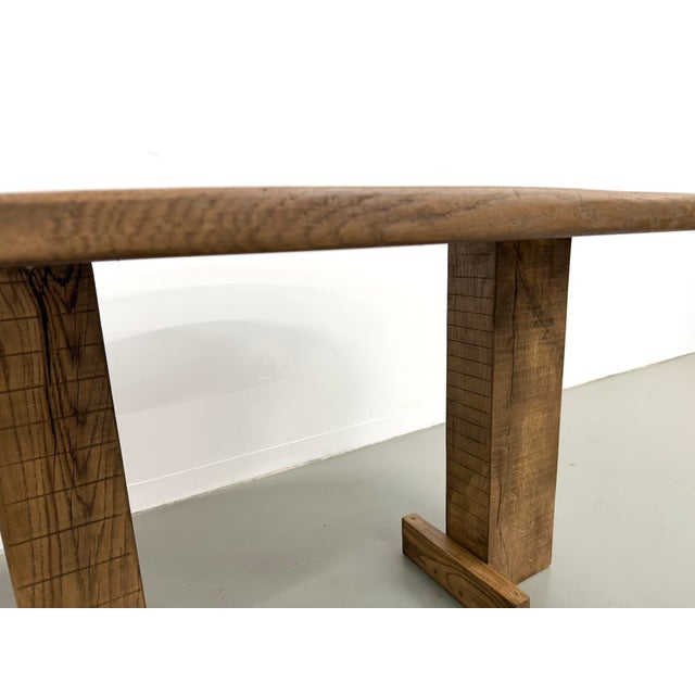 Brown Oval Table with T-Shaped Legs in Oak, France, 1990s For Sale - Image 8 of 18
