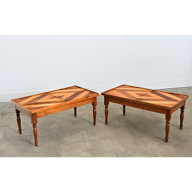 French Vintage Pair of Parquet Coffee Tables For Sale - Image 13 of 15