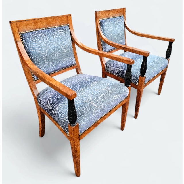 Antique Burl Biedermeier Armchairs - a Pair For Sale - Image 4 of 12