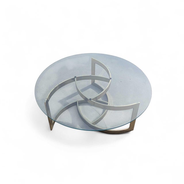 Wood Mid 20th Century Brass and Glass Interlocking Geometric Coffee Table For Sale - Image 7 of 18