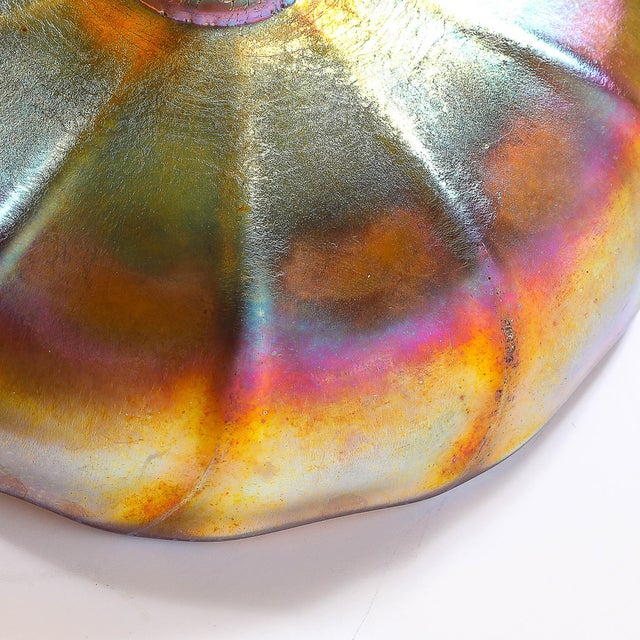 Art Nouveau Iridescent Yellow Blue Favrile Glass Footed Dish Signed Tiffany & Co For Sale - Image 17 of 17