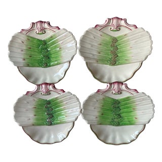 French Majolica Asparagus Plates from Sarreguemines, 1900, Set of 4 For Sale