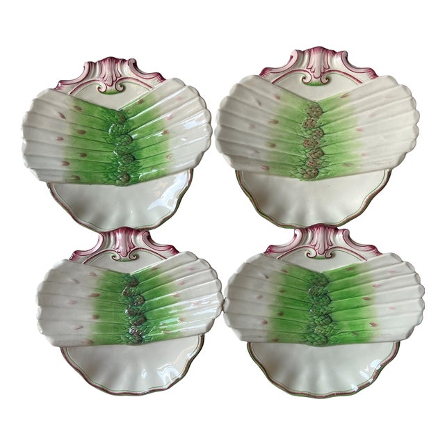 French Majolica Asparagus Plates from Sarreguemines, 1900, Set of 4 For Sale