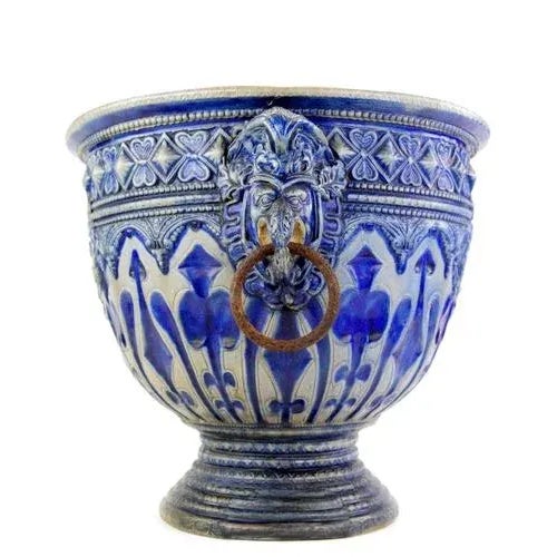 An exceptional pottery flower pot made in the German region of Westerwald, world-renowned for its salt-glazed pottery. The...