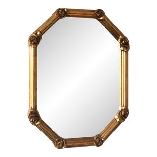 Vintage Octagonal Giltwood Bevelled Mirror With Rose Accents For Sale