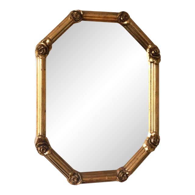 Vintage Octagonal Giltwood Bevelled Mirror With Rose Accents For Sale