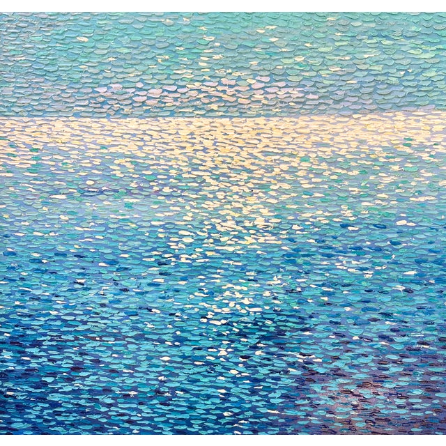 Large Original Seascape Blue Ocean Coastal Original Oil Painting, Framed 40x40 For Sale - Image 6 of 7