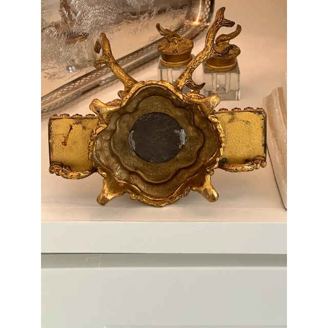 19th Century French Dore Gold Gilt Metal Stag Head Double Inkwell For Sale - Image 9 of 11