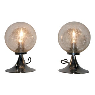 Vintage German Chrome and Glass Table Lamps, 1960s, Set of 2 For Sale