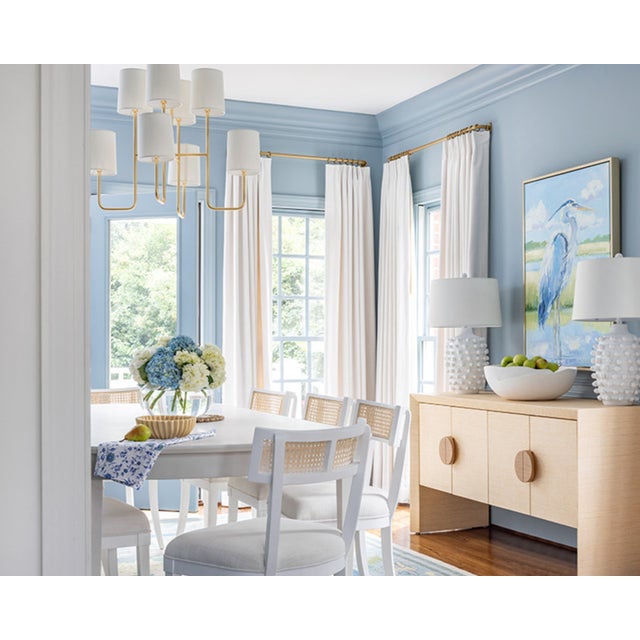 Matthew Izzo Home Britta Matte White Lacquer Klismos Style Dining Chair With Woven Cane Back and White Linen Upholstered Seat For Sale In New York - Image 6 of 7