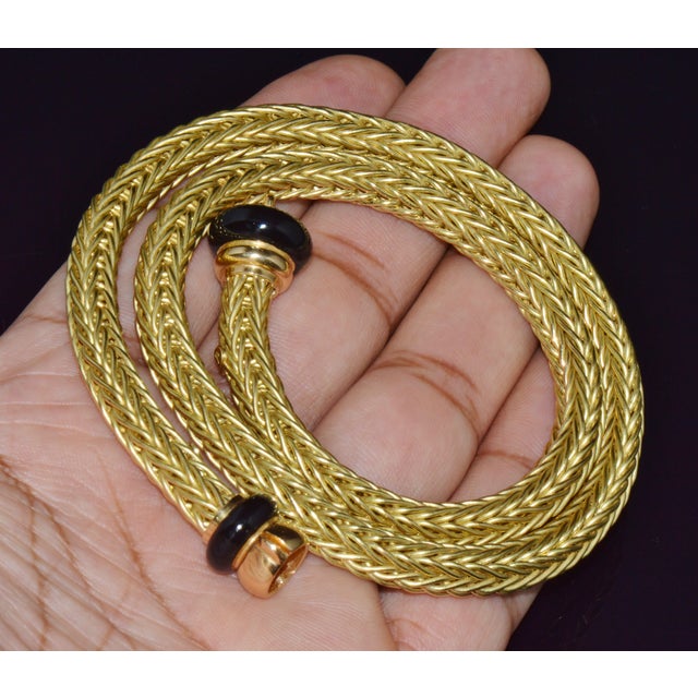 18k Solid Gold Italian Woven Braided Necklace With Black Enamel Accents – 49.1g For Sale In Dallas - Image 6 of 13