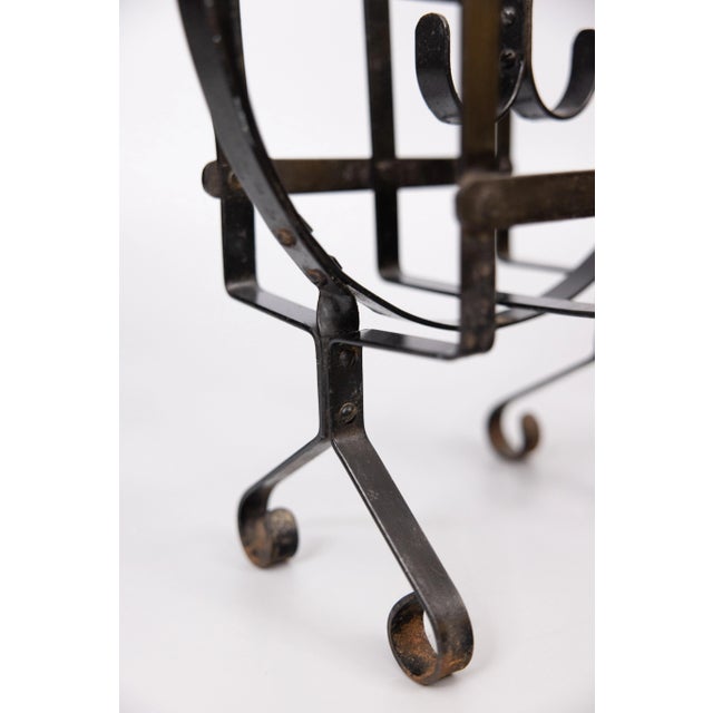 Metal Mid 20th Century French Black Wrought Iron Magazine Rack For Sale - Image 7 of 8