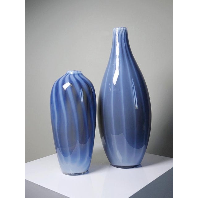 Modern Vintage Murano Smoked Glass Vases Lined with Opaline Glass, 1980s, Set of 2 For Sale - Image 3 of 18