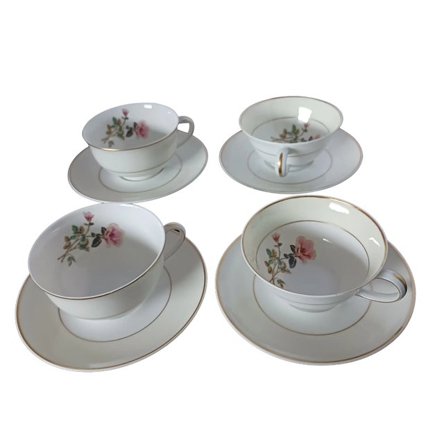 1940s Charles Field Haviland Limoges French Porcelain Cups and Saucers Set With Creamer- 5 Pieces For Sale - Image 10 of 12