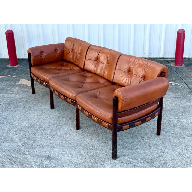 Brown Vintage Cognac Leather 3-Seater Sofa Attributed to Arne Norell for Coja For Sale - Image 8 of 11