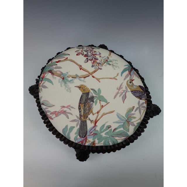 A Virtuoso Mid-Victorian Hand-Carved Stool in Bennison ‘Paradise’ Linen An exceptionally fine mid-19th-century circular...