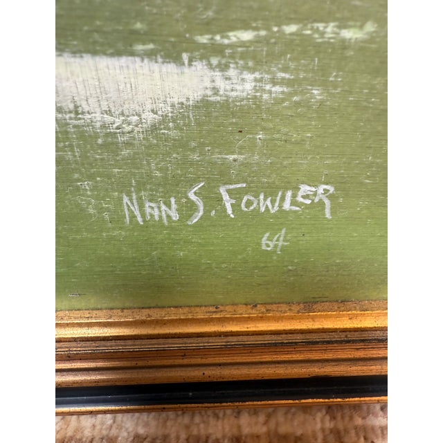 Circa 1964 Nan S. Fowler Original Oil Painting on Masonite For Sale - Image 4 of 12