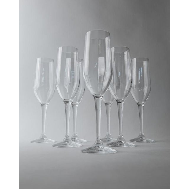 Vintage Champagne Glasses in Clear Glass with Stem and Flute Shape, 1990s, Set of 7 For Sale - Image 9 of 13