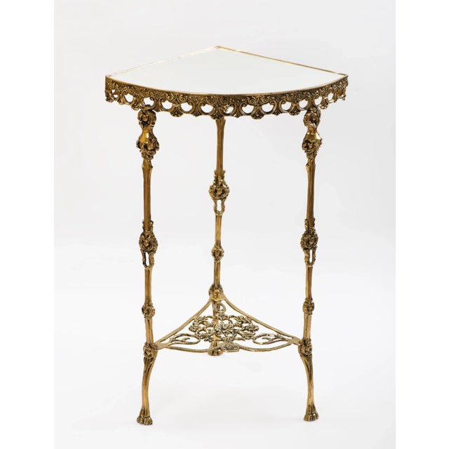 1950s Vintage Brass Corner Console Table With Mirror Top For Sale - Image 12 of 12
