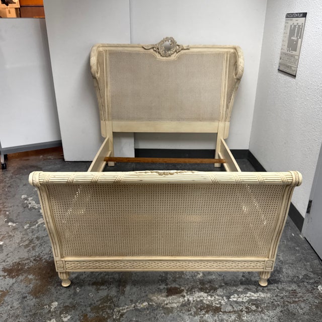 Full Size French Louis XVI Style Caned Bed Frame, Vintage For Sale - Image 11 of 12