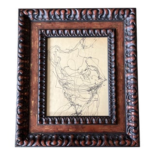 1970’s Original Abstract Giacometti Style Male Nude Ink Drawing Ornate Frame For Sale