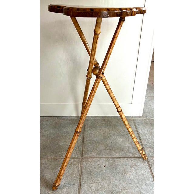 Late 19th Century Tortoiseshell Bamboo Tripod Leg Birdseye Maple Clover Top Side or Drink Table For Sale - Image 11 of 12