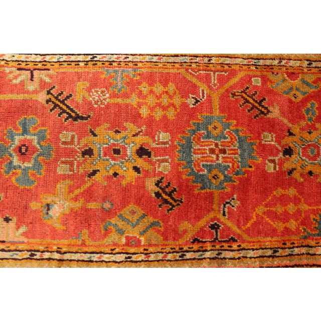 Red and Light Blue Wide Antique Turkish Oushak Gallery Runner For Sale - Image 16 of 18