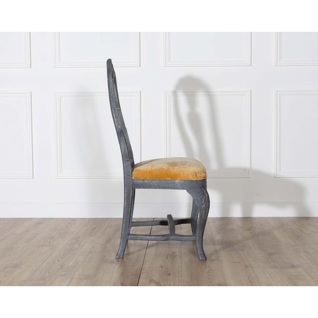 Wood Fine Pair of 19th Century Swedish Rococo Chairs in Black Paint For Sale - Image 7 of 9