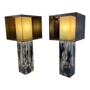 1990s Pair of Lucite Cube Table Lamps