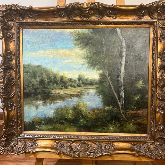 European school landscape signed framed