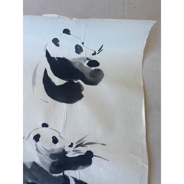 Paper Vintage Chinese-Style Ink Painting of Pandas on Rice Paper, Signed j.r Gaston. For Sale - Image 7 of 9