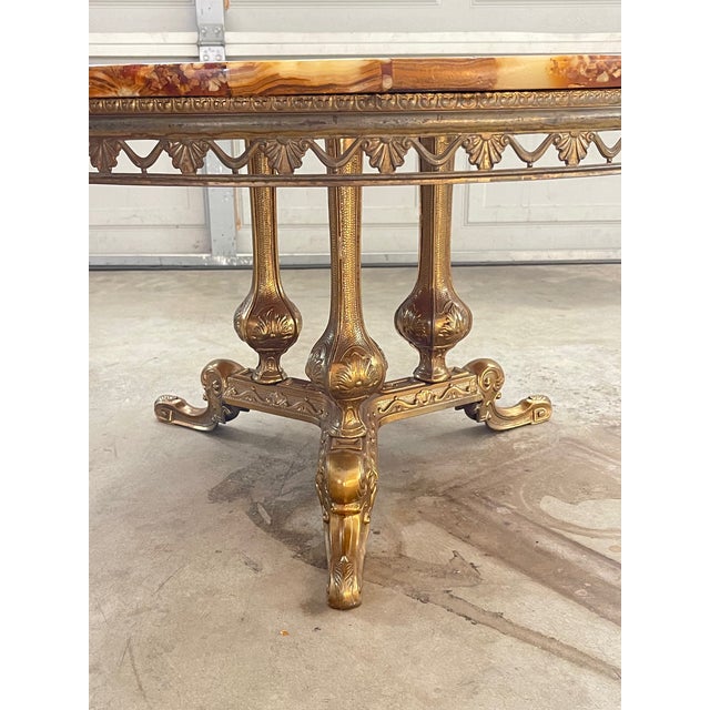 Mid 20th Century Mid-Century Italian Large Onyx and Brass Coffee Table For Sale - Image 5 of 12