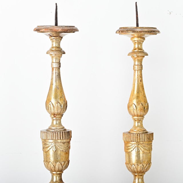 Wood French Pair of 18th Century Gilt Candlesticks For Sale - Image 7 of 13