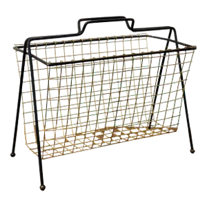 Vintage Midcentury Modern Tony Paul Metal & Wire Magazine Rack With Ball Feet