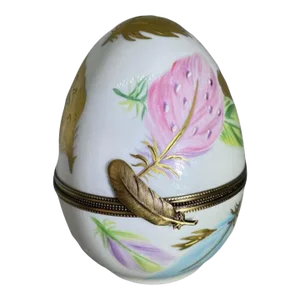 Laure Selignac Porclain Gilt & Painted Limoges Egg Trinket Box