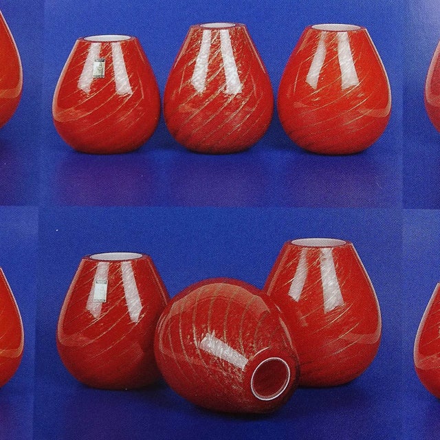 Mid 20th Century Vintage Fratelli Toso Murano Red Aventurine Candy Cane Italian Art Glass Mid Century Flower Vase For Sale - Image 5 of 6