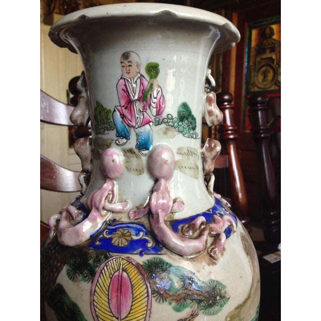 Late 19th Century Antique Chinese Famille Rose / Polychrome Porcelain Vase With Applied Relief & Guangxu Mark For Sale - Image 5 of 7