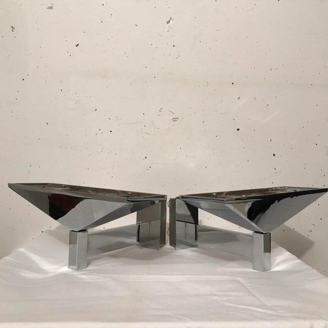 Pair of chrome light glass light by Pierre Danderot circa 1982. Perfect state. Label present. Some traces. This piece has...