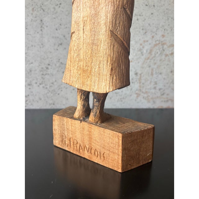 Vintage Roger François Haitian Carved Wood Market Woman Sculpture, Signed, 1970s For Sale In Miami - Image 6 of 8