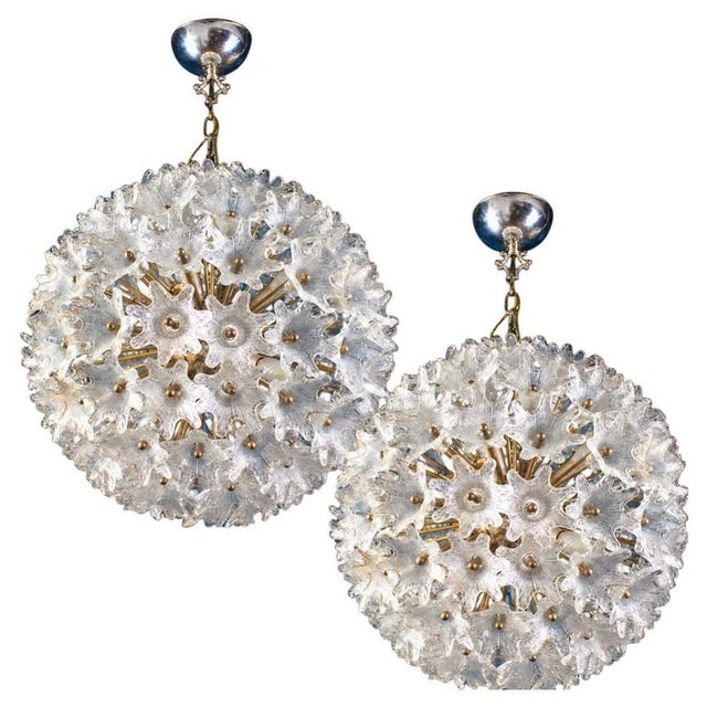 Vintage Murano Glass Flower Sputnik Pendant Lights from Venini, Italy, 1960s, Set of 2 For Sale - Image 12 of 12