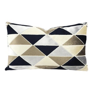 Tova in Blackstone Geometric Velvet Lumbar Pillow Cover For Sale