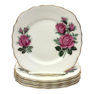 Mid 20th Century Bone China Petite Bread Plates With Rose Motif by Ridgway Potteries, England - Set of 6