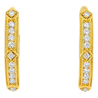 Late 20th Century Pair of 14K Pink Rose Gold Diamond French Cut Hoop Earrings Rare For Sale
