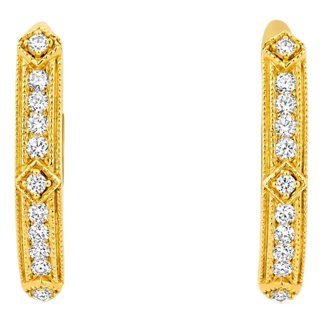 Late 20th Century Pair of 14K Pink Rose Gold Diamond French Cut Hoop Earrings Rare For Sale