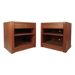 Pair of Mid-Century D-Scan Captain Line Teak Nightstands For Sale