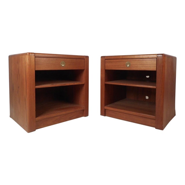 Pair of Mid-Century D-Scan Captain Line Teak Nightstands For Sale